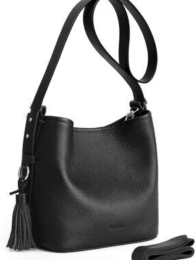 Stylish Genuine Leather Small Bucket Bag with Crossbody Strap - Versatile
